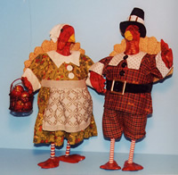 Cloth and wooden turkeys