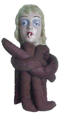 Lolly's antique smoking boudoir doll tied in a knot